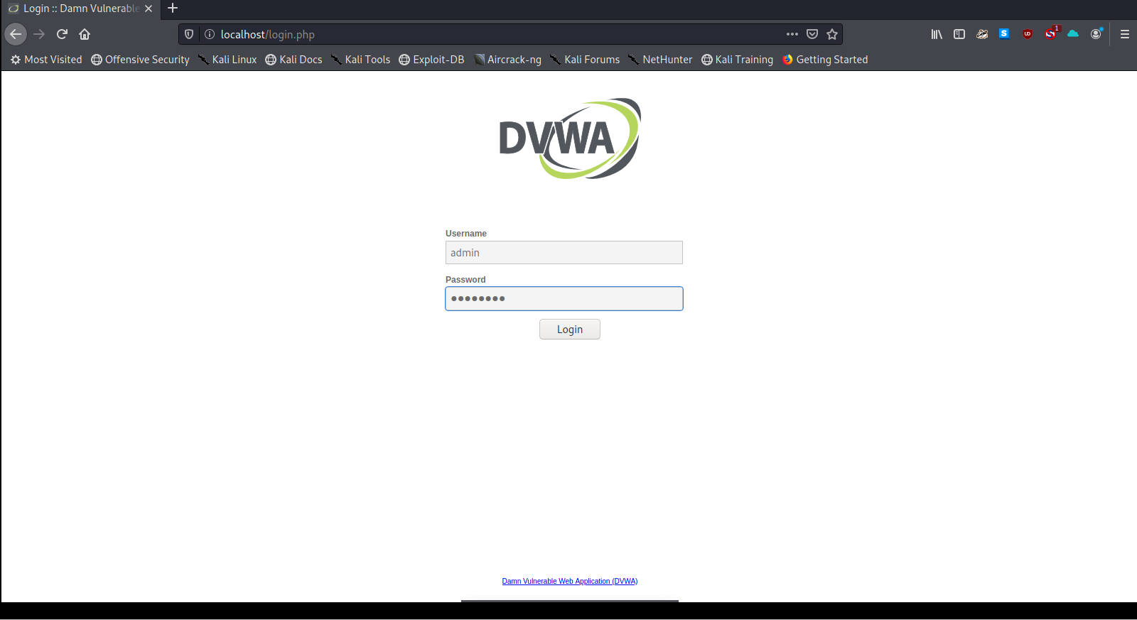 Login in DVWA