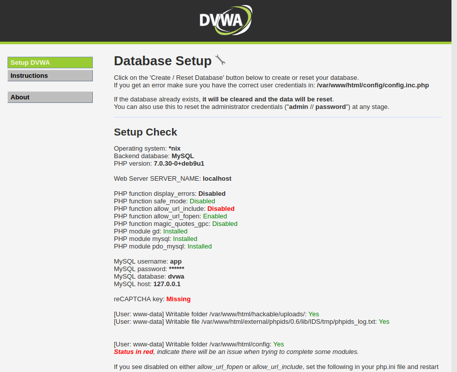 Login in DVWA